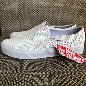 VANS Asher Perf Leather White Slip-On Shoes 7.5